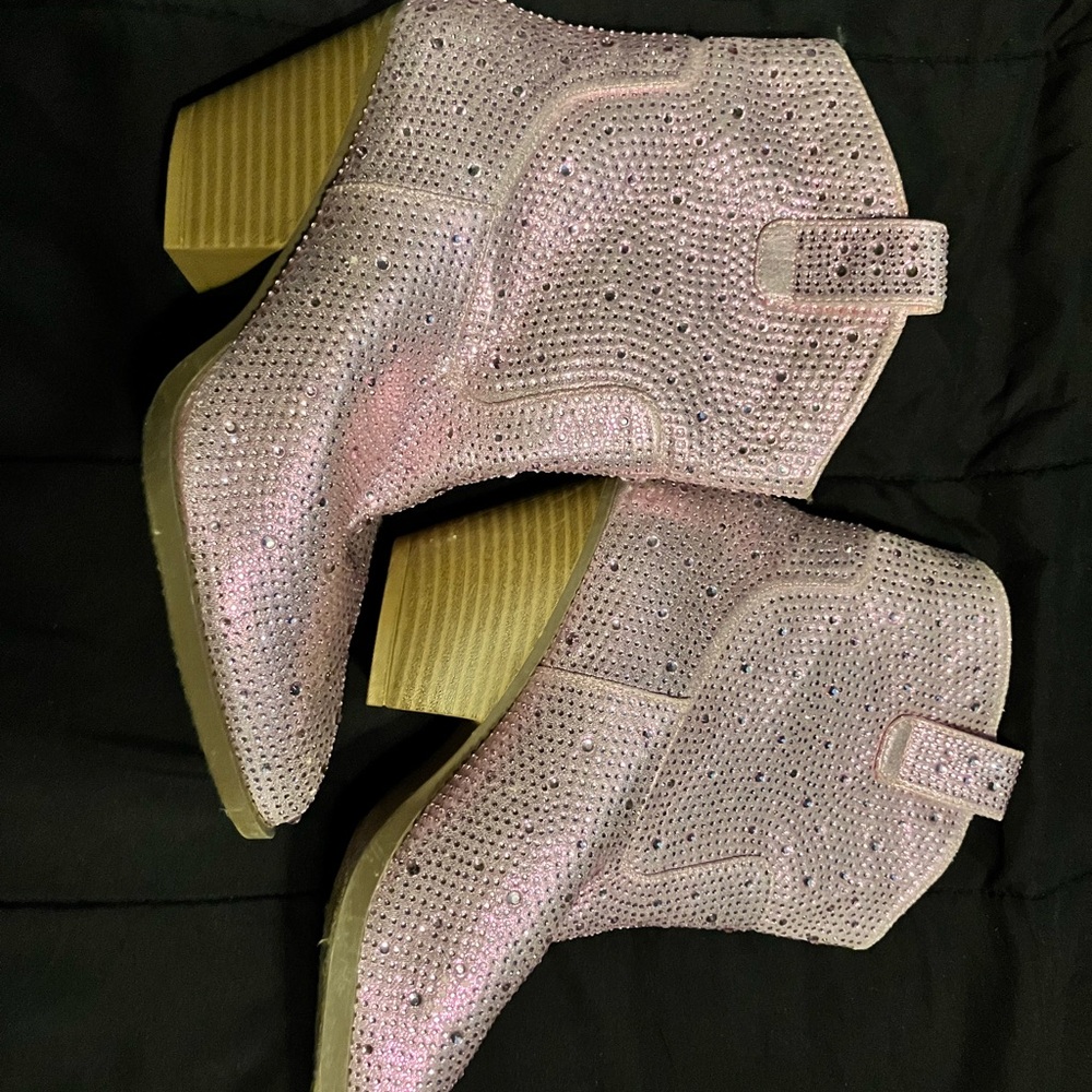 Pink Rhinestone Ankle Boots